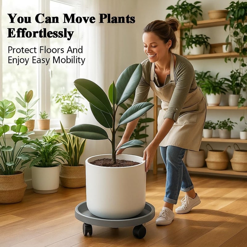 Tulpeed Rolling Plant Stand with Wheels 5 Pack 12 Inch Plant Caddy with Wheels Heavy Duty Plant Dolly Roller Base with Wheels Round Flower Pot Rack Holder Planter Trolley Tray, Grey - Image 3